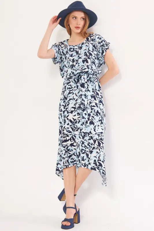 Ayol, Chaqaloq, Moviy, Beli rezinkali, Bogʻichli naqshli koʻylak ARM-22Y001044-Chaqaloq Moviy - 6