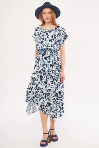 Ayol, Chaqaloq, Moviy, Beli rezinkali, Bogʻichli naqshli koʻylak ARM-22Y001044-Chaqaloq Moviy - 9