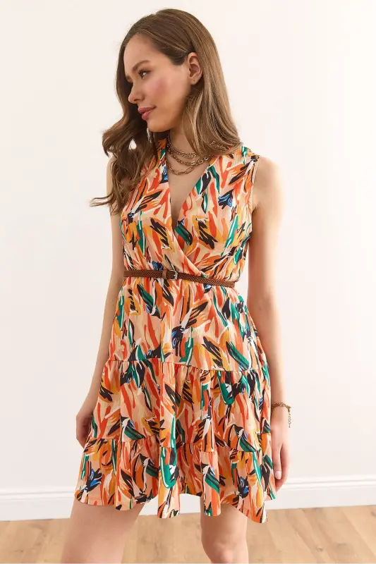 Ayol Cho'tka Apelsin Kesishgan Yoqasi Bel Qismli Trikotaj - 3