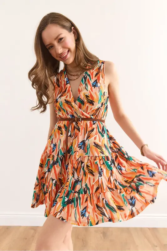 Ayol Cho'tka Apelsin Kesishgan Yoqasi Bel Qismli Trikotaj - 5