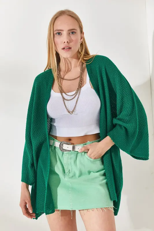 Ayol Çimen yashili yarasa bahorlik kardigan HRK-19000057-Çimen yashili - 4