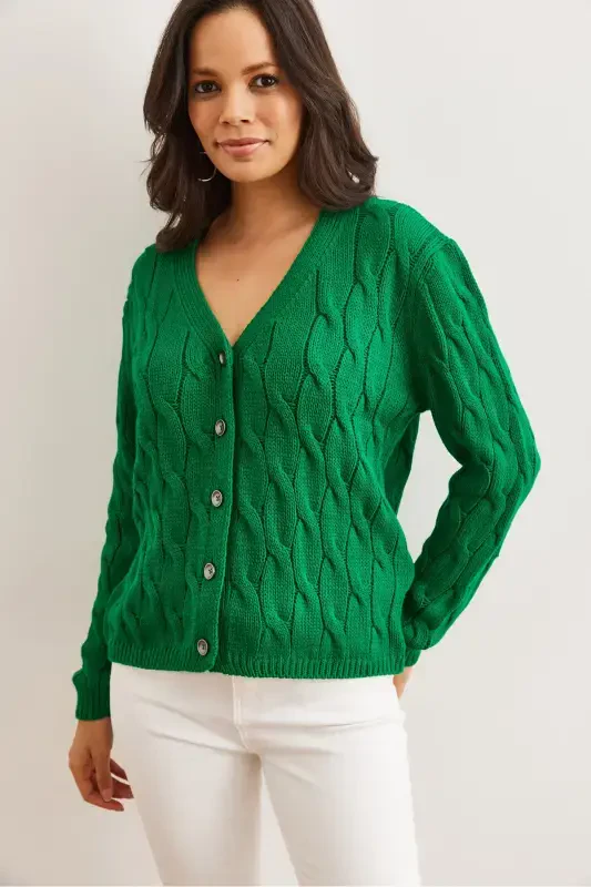 Ayol Çimen Yeşili Soch O'rgan Triko Kardigan HRK-19000298-Çimen Yeşili - 6