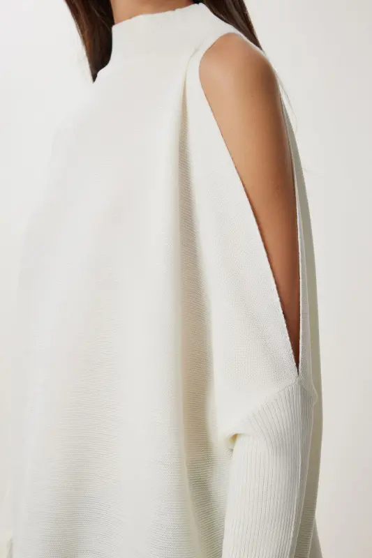 Ayol Ekru Cut Out Tafsilotli Katta Triko Ko'ylak AS - 5