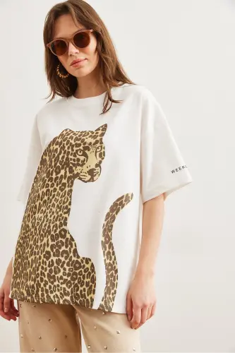 Ayol Ekru Leopard Old va Orqa Bosmali 2 iplik Unisex O - 2
