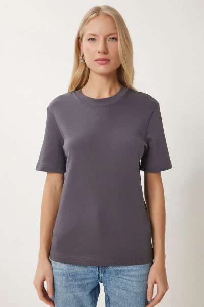 Ayol Füme Oq 2'Lik Paket Paxtadan Ishlangan Basic Triko Futbolka AG00002 - 3