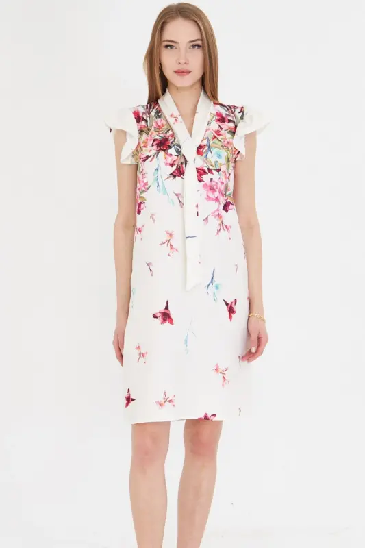 Ayol Fusya V bo'yinli, qo'llari burmali, galstuk detalli - 4