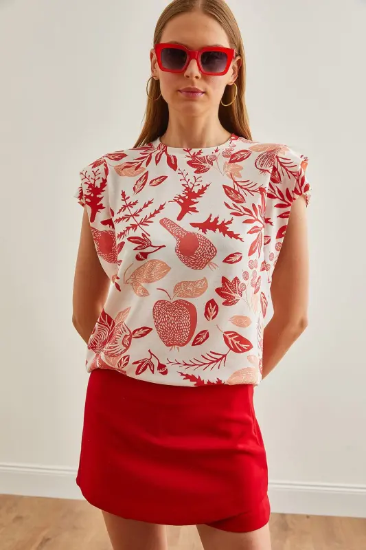 Ayol Gul Marjon Qo'l Tafsilotli Paxta Futbolka TSH-19 - 3