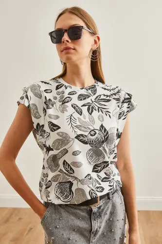 Ayol Gul Qora Qo'l Detalli Paxta Futbolka TSH-190 - 7