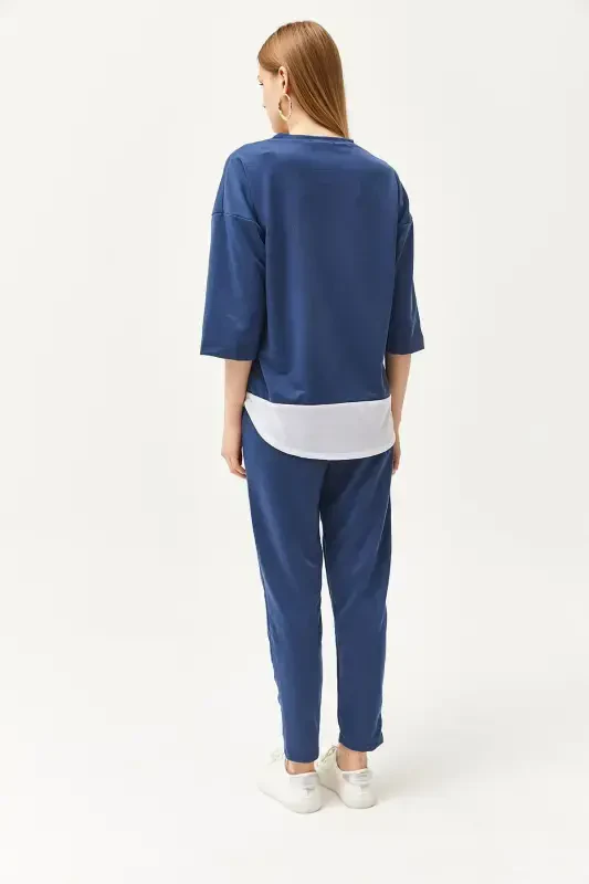 Ayol Indigo bezakli pastki yuqori to'plam TKM-19000274-İn - 8