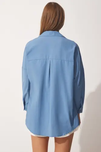Ayol Indigo Moviy Oversize Uzun Asosiy Ko'ylak DD00842-Indigo Moviy - 3