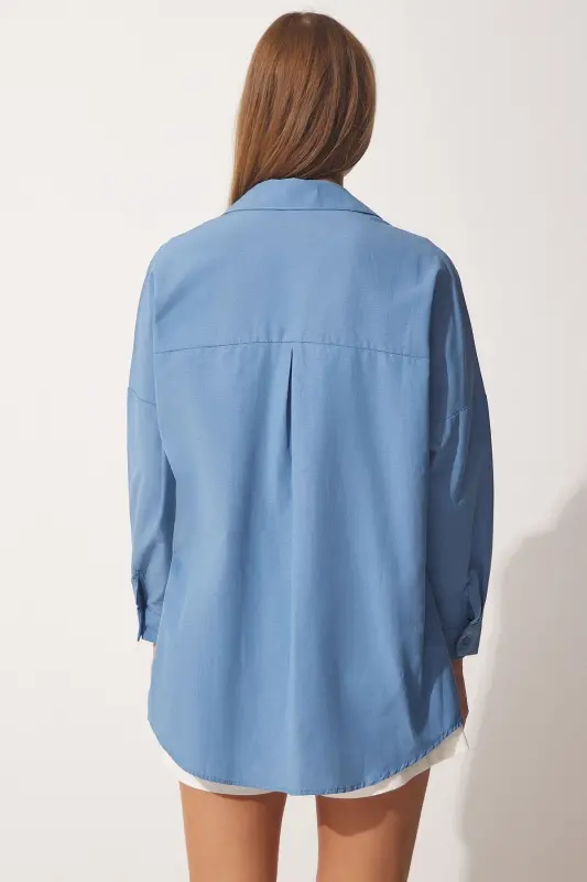 Ayol Indigo Moviy Oversize Uzun Asosiy Ko'ylak DD00842-Indigo Moviy - 3