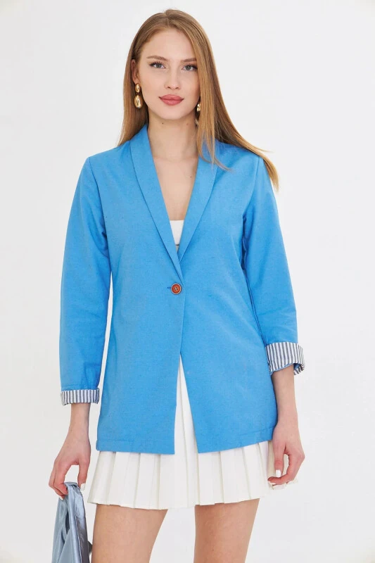 Ayol Indigo Qo'l Ichki Chiziqli Bir Tugmali Ko'ylagi ARM-22K001122-Indigo - ARMONIKA