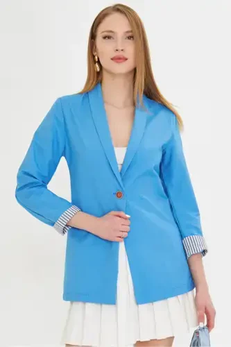 Ayol Indigo Qo'l Ichki Chiziqli Bir Tugmali Ko'ylagi ARM-22K001122-Indigo - ARMONIKA (1)