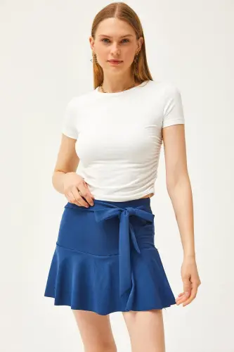 Ayol Indigo Shortli Kamarbendli Mini Trikotaj Yubka ETK-190 - OLALOOK (1)