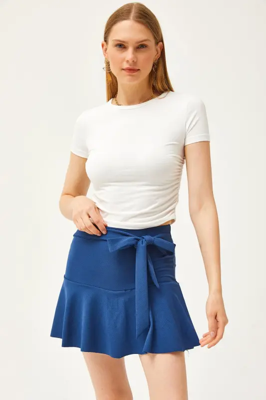 Ayol Indigo Shortli Kamarbendli Mini Trikotaj Yubka ETK-190 - 2
