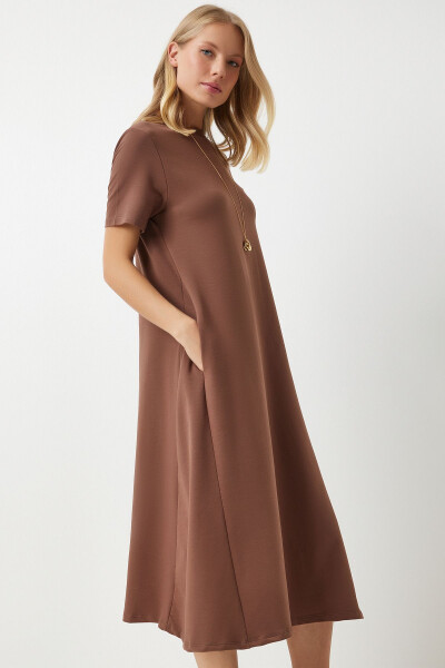 Ayol Jigarrang A Kesimli Yozgi Paxta Ko'ylak UB000 - 4