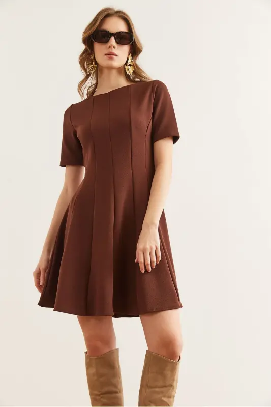 Ayol Jigarrang Bo'lakli Trend Mini Klos Ko'ylak EL - 3