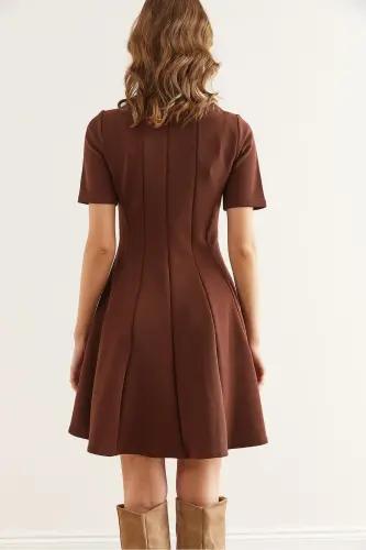 Ayol Jigarrang Bo'lakli Trend Mini Klos Ko'ylak EL - 6