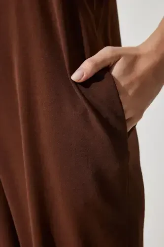 Ayol Jigarrang Cho'ntakli Bog'bon Kombinezon DD00910-Jigarrang - 4