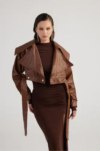 Ayol jigarrang tugmachali astarlı Neeko teri - 3