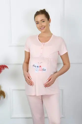 Ayol Kalta Yengli Homilador va Lihusa Pajama To'plami Pushti 45210 - 5