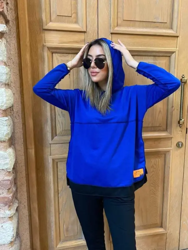 Ayol Kapüşonli Etek Uchi Detalli Armali Teskari Tikuv Ko'rinishli Ikki Qismli Kostyum - 3