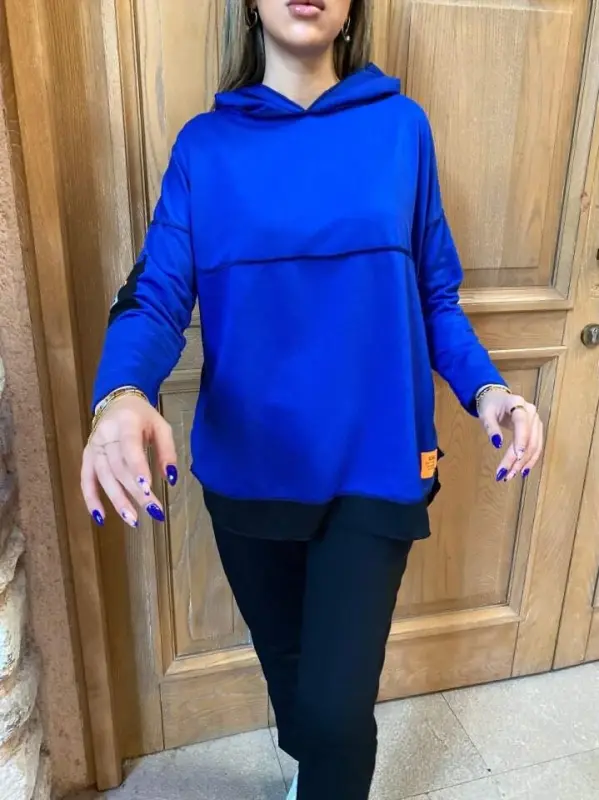 Ayol Kapüşonli Etek Uchi Detalli Armali Teskari Tikuv Ko'rinishli Ikki Qismli Kostyum - 5