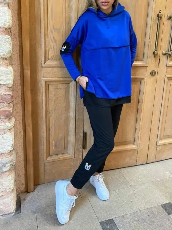 Ayol Kapüşonli Etek Uchi Detalli Armali Teskari Tikuv Ko'rinishli Ikki Qismli Kostyum - 6