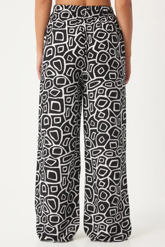 Ayol Kırıq Oq Siyoq Naqshli To'kilgan Viskoz Palazzo Shim EN00606-Kırıq Oq Siyoq - 5