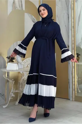 AYOL KO'K (KO'K-EKRU) PILILI VOLANLI ABAYA T 4547-KO'K (KO'K 