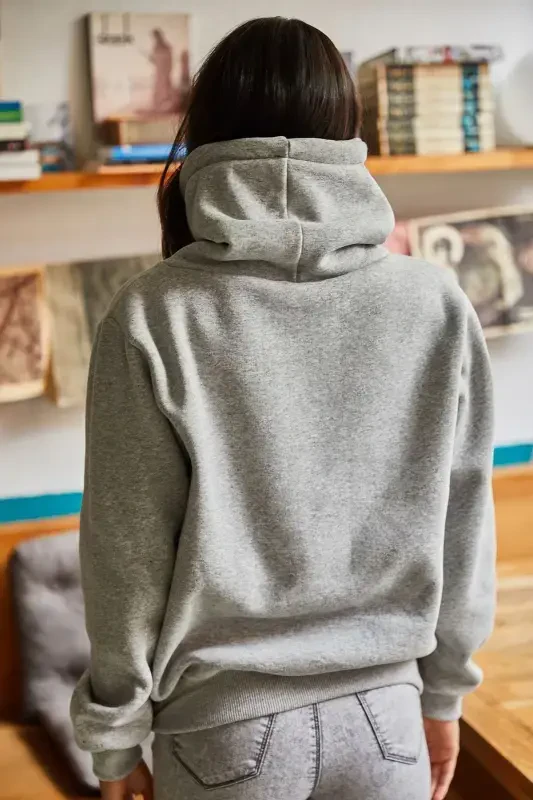 Ayol Kulrang Baland Bo'yinli Yumshoq Fakturali Qalin Sweatshirt SWT-19000189-Kulrang - 5