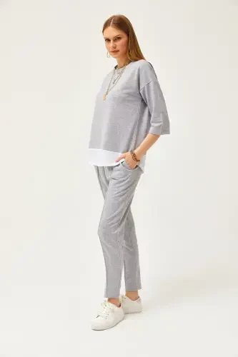 Ayol kulrang bezakli pastki yuqori kostyum TKM-19000274-Kulrang - 3