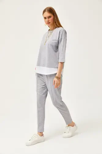 Ayol kulrang bezakli pastki yuqori kostyum TKM-19000274-Kulrang - 4