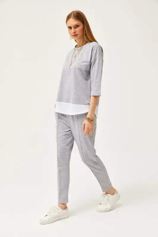 Ayol kulrang bezakli pastki yuqori kostyum TKM-19000274-Kulrang - 4