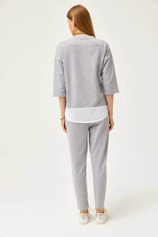 Ayol kulrang bezakli pastki yuqori kostyum TKM-19000274-Kulrang - 5