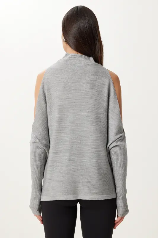 Ayol Kulrang Cut Out Detalli Oversize Trikotaj Kozok AS00015-Kulrang - 5