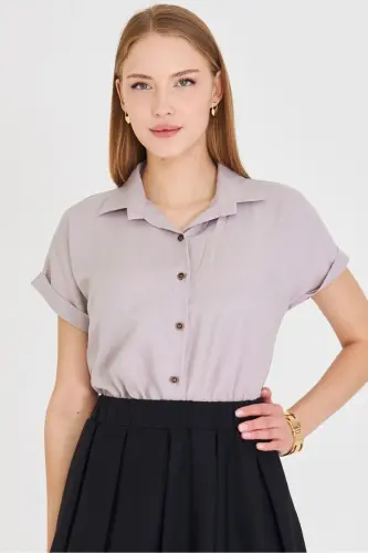 Ayol kulrang qisqa yengli ko'ylak ARM-19Y001065-Kulrang - 4