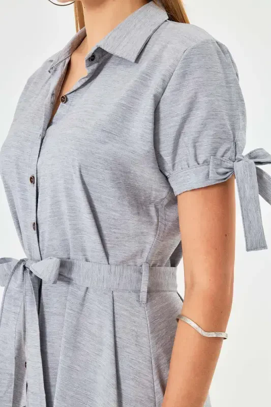 Ayol Kulrang Qisqichli Kamar Bog'langan Belbog'li Ko'ylak Ko'ylak ARM-23Y001004-Kulrang - 5