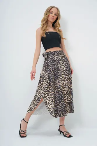 Ayol Leopard Asimmetrik Kesimli Beli Bog'lamali Yubka ALC-X5001-LEOPAR - TREND ALAÇATI STILI (1)