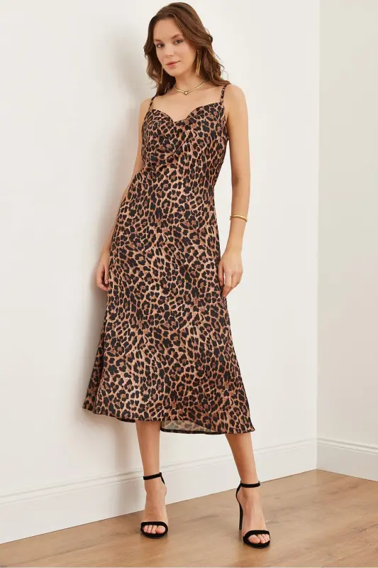 Ayol Leopard Qahva Tasma Sozlanishi Midi Atlas - 1