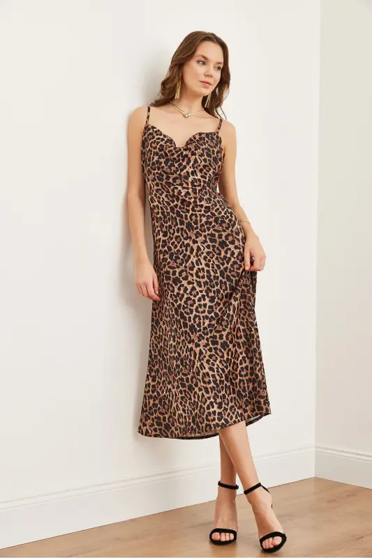 Ayol Leopard Qahva Tasma Sozlanishi Midi Atlas - 2