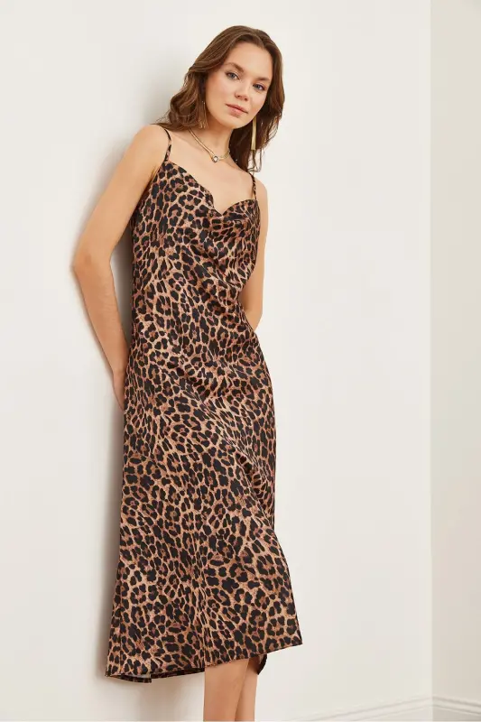 Ayol Leopard Qahva Tasma Sozlanishi Midi Atlas - 4