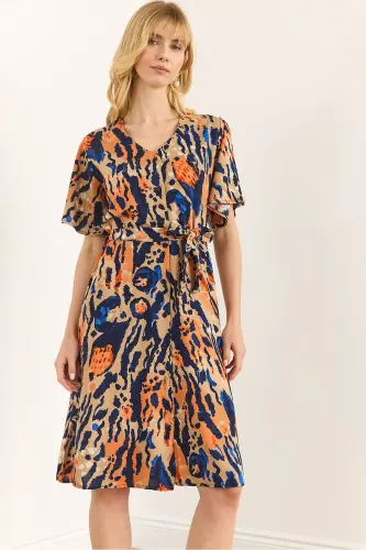 Ayol Leopard Rangli V bo'yin Kamarli To'quv Mini 