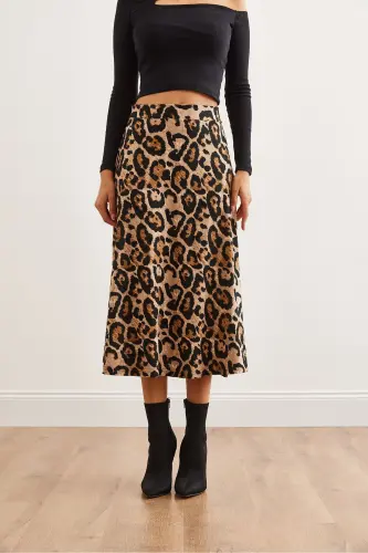 Ayol Leopard Tosh Beli Rezinkali Zamsh Tuzilishli Qo'ng'iroq Yubka - 5