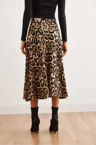 Ayol Leopard Tosh Beli Rezinkali Zamsh Tuzilishli Qo'ng'iroq Yubka - 6