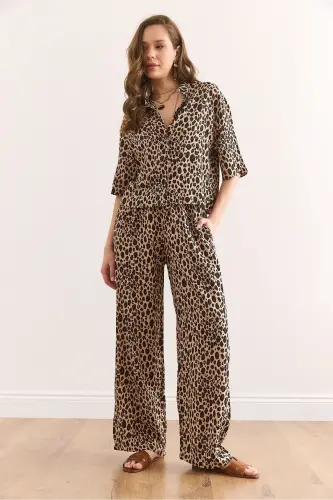 Ayol Leopard Tuya Yuqori Ko'ylak Pastki Cho'ntakli Shim V - 3