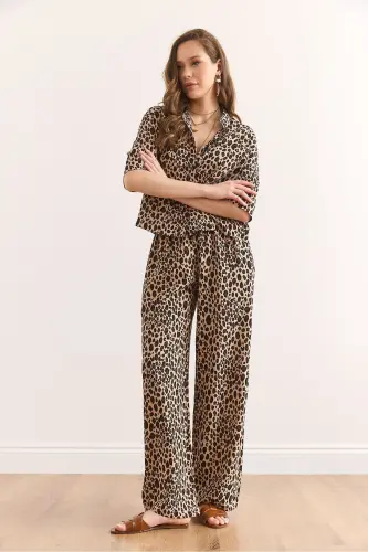 Ayol Leopard Tuya Yuqori Ko'ylak Pastki Cho'ntakli Shim V - 5