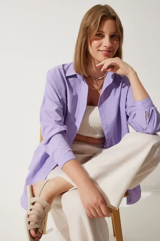 Ayol Lila Oversize uzun Asosiy ko'ylak DD00842-Lila - 1