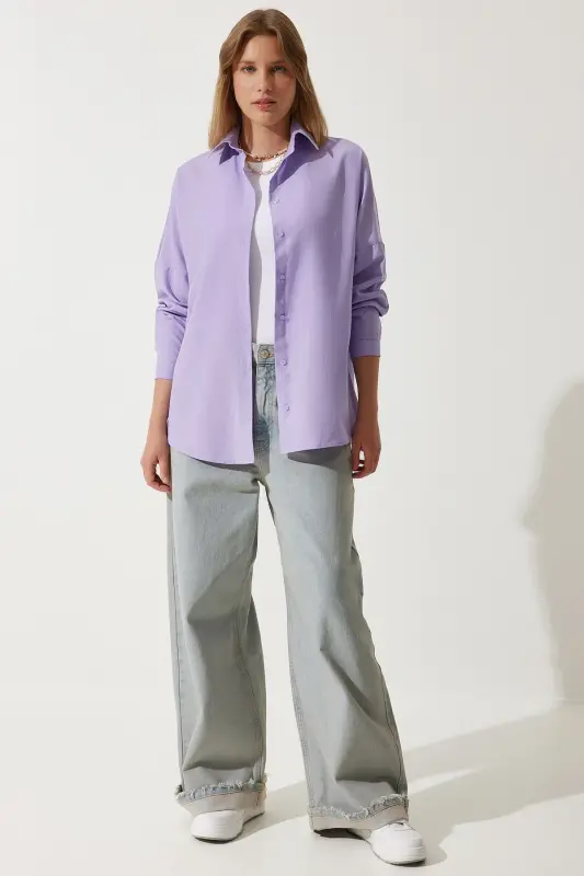 Ayol Lila Oversize uzun Asosiy ko'ylak DD00842-Lila - 4