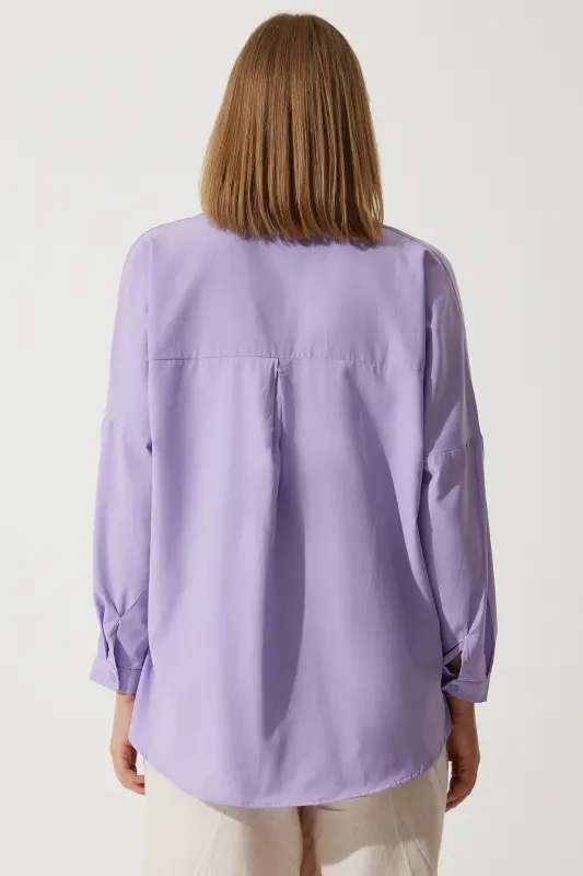 Ayol Lila Oversize uzun Asosiy ko'ylak DD00842-Lila - 5